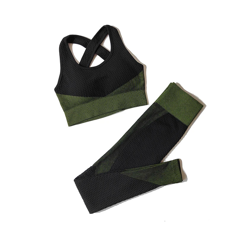 2/3tlg Damen Yoga Anzug Nahtlos Gestrickte Yogahose Leggings Kleidung Reißverschluss Langarm Crop Top Fitnesskleidung Sportbekleidung Gym Set