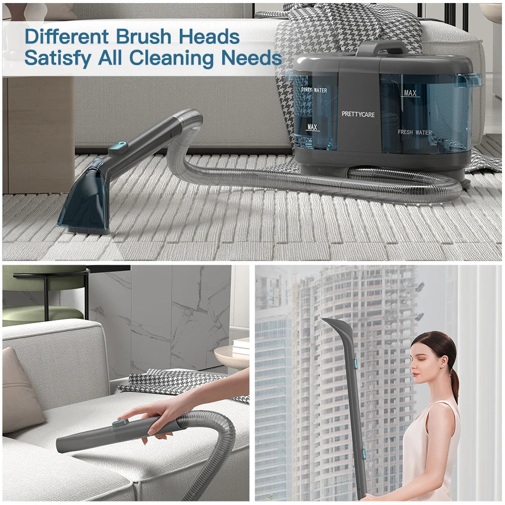PrettyCare PC808 Cordless Carpet&Spot Vacuum Cleaner 1.4m Hose 30minutes Fabric Vacuum Cleaner with Wet Sprayer For Sofa Car