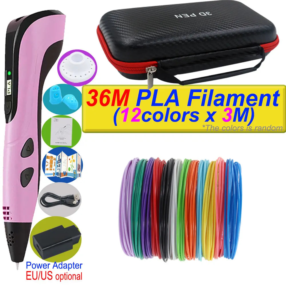 2026 Neue 3D-Druckstift DIY Dreidimensionale Malerei Kinderspielzeug mit LCD-Bildschirm Netzteil 200M PLA-Filament Spielzeug Geschenk