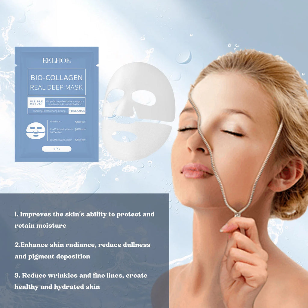 1/3/5/10pcs Bio-Collagen Real Deep Mask Soluble Collagen Sheet Mask Hydrolyzed Collagen Moisturizing Face Mask Skin Care Product
