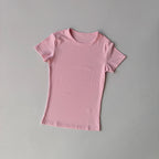 Hautenge, einfarbige Yoga-Kleidung für Damen: Schnelltrocknendes, elastisches, eng anliegendes T-Shirt, Fitness-Oberteil