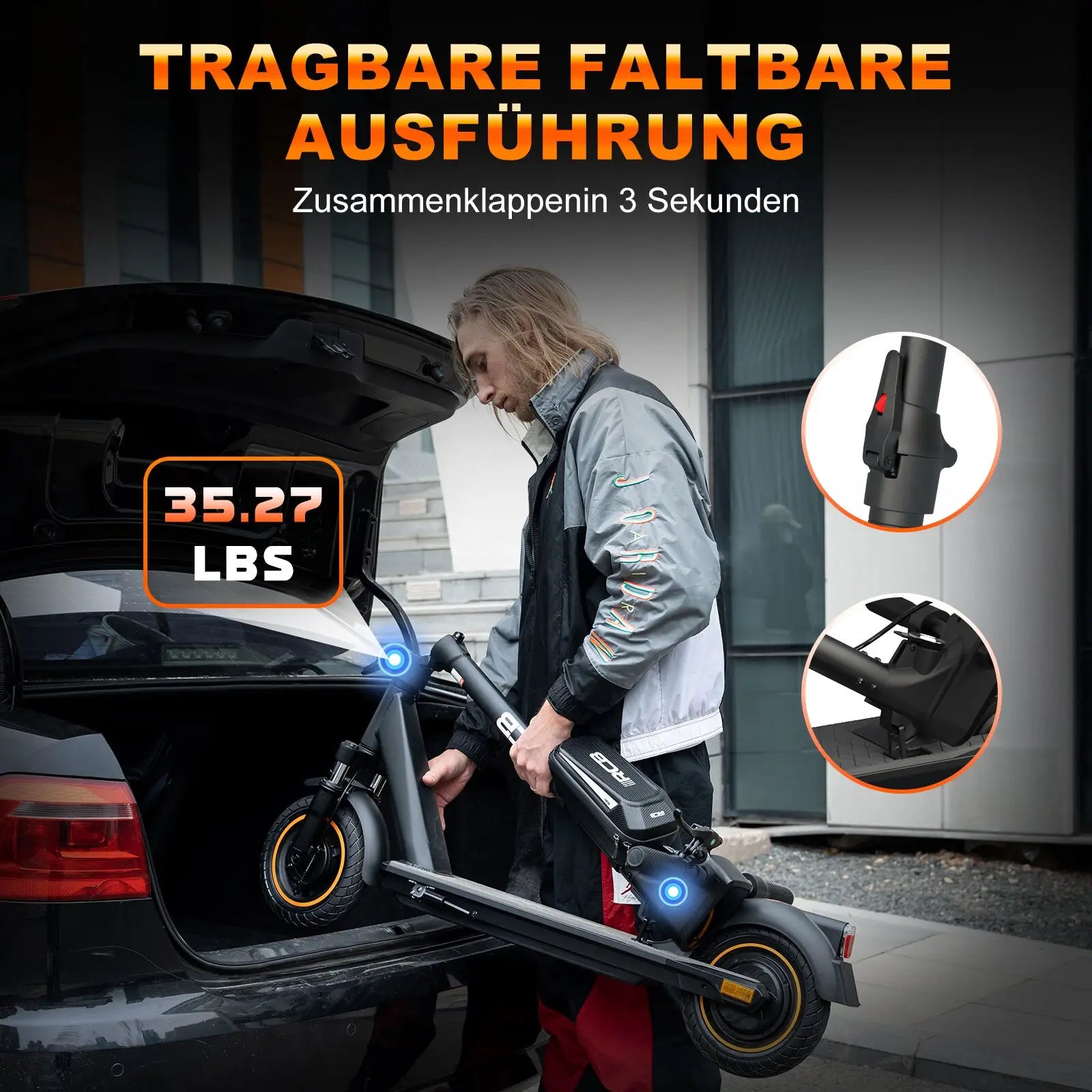 RCB EV10Z Elektroroller mit ABE Straßenzulassung 350W Motor 36V11.4Ah Akku 35-40km Reichweite 10 Zoll Rad Klappbar 120KG Max. Belastung für Pendler in der Stadt