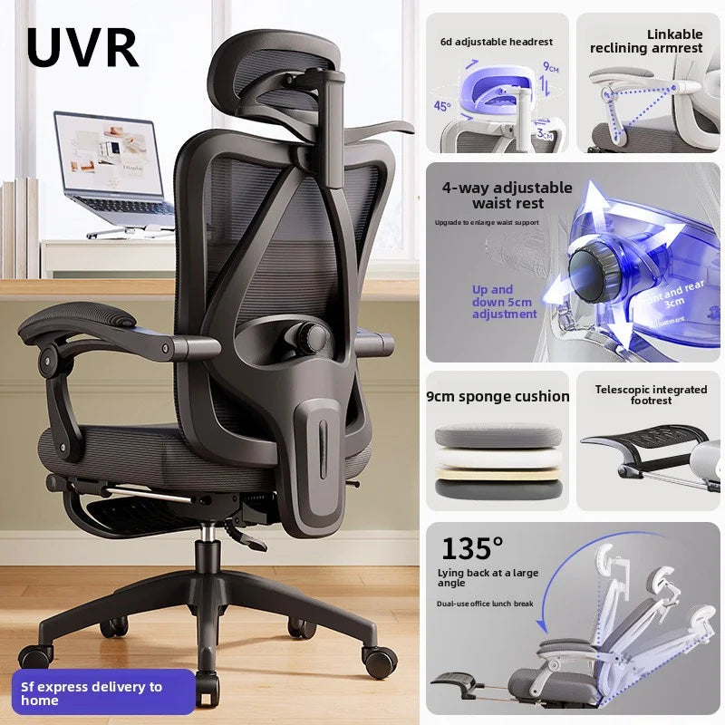 UVR Gaming Computer Stuhl Ergonomisches Design Möbel Feld Verstellbarer Drehstuhl Netz-Bürostuhl Heim- und Sportstuhl