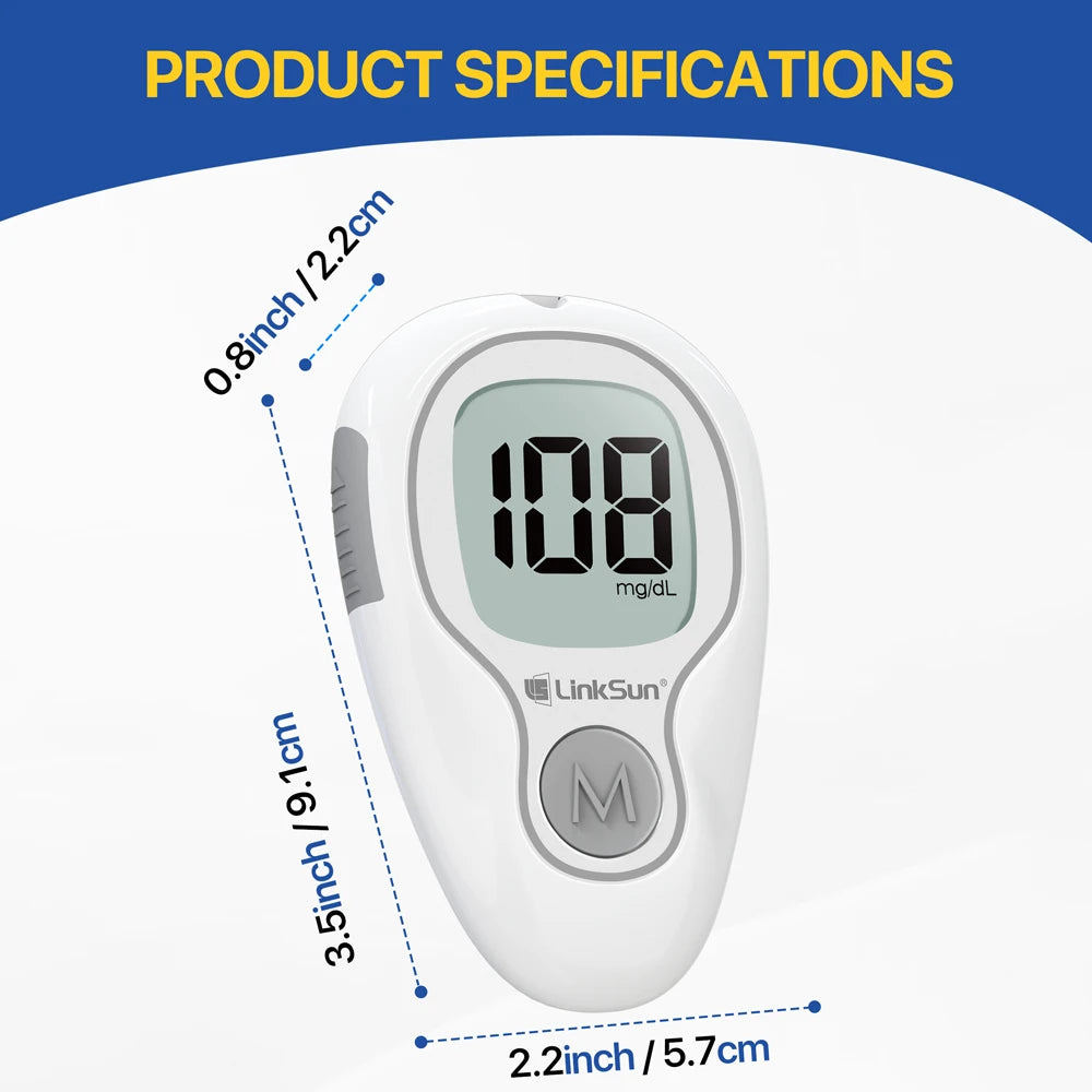 LinkSun Blutzuckermessgerät G-425-3 Glukometer ohne Codierung für Diabetestest 10/50/100 Teststreifen Lanzetten Medizinischer Blutzucker mg/mmol