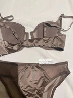 Vorderer Schnallen-Push-up-BH für Damen Dessous-Set Sexy Satin-Mesh Halb-Cup Kabelloser Lift-BH-Set mit verstellbaren Trägern Größe S-XL