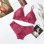 Damen Push-up BH Set Sexy Dessous Geblümte Spitze Kabelloser Bralette Niedriger Bund Höschen Sexy Slips Damen Unterwäsche Intimates