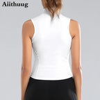 Aiithuug Athletic Reißverschluss-Sweatweste Jacke Ärmellose Lauf-Yoga-Tops Stehkragen-Shirts Sport-Top Fitness Damen Workout-Tops
