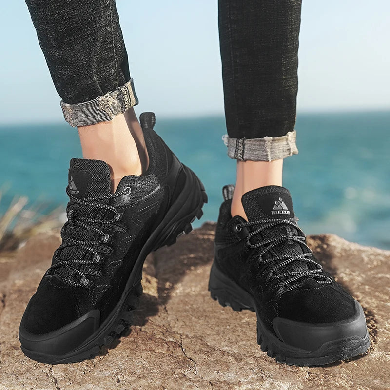 HIKEUP Leder Herrenschuhe für Herren Freizeitschuhe Mode Wasserdicht Winter Luxus Designer Marke Arbeitsstiefel Herren Rutschfeste Sneaker