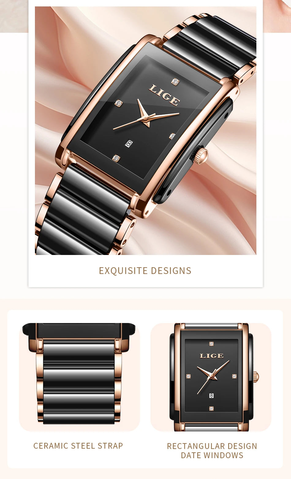 LIGE Mode Elegante Damenuhr Japanisches Uhrwerk Keramikarmband Luxus Damen Armband Quarzuhren Geschenke Reloj Mujer