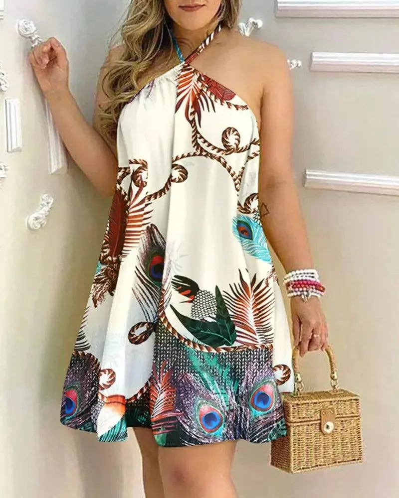 Geblümtes Neckholder-Kleid Boho-Rückenfreies Neckholder-Kleid für Frühling Sommer Damenbekleidung