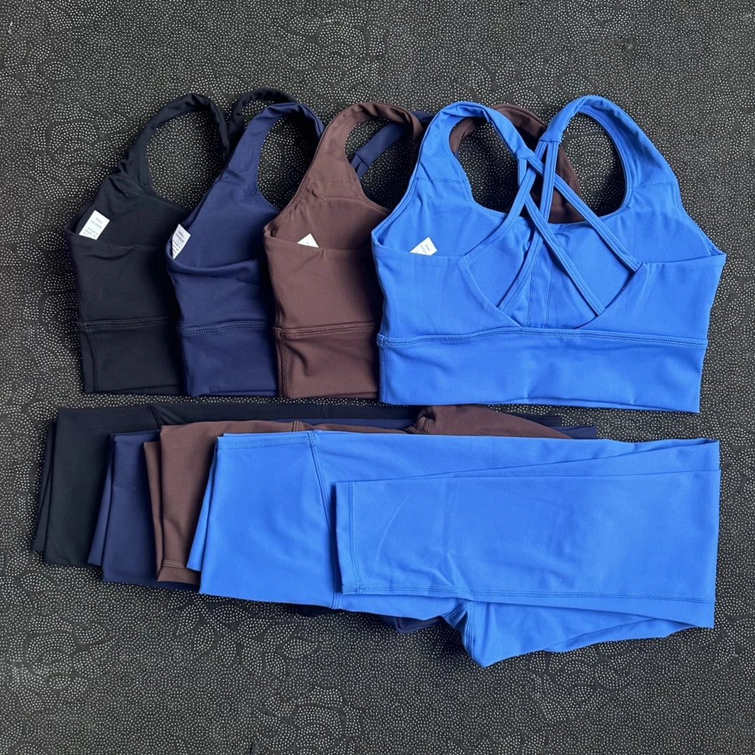 Einfarbiges Gymnastik-Yoga-Legging-Set Weiche, enge Damen-High-Strength-Fitness-BH mit Sporthose Sportbekleidung Kniebeugenfest Hauptbild
