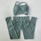 AYBL Yoga Set Nahtloses Yoga-Set 2-teilig Damen Workout Set Scrunch Leggings Rückenfreier Sport-BH Fitness-Top Gym-Hose Kleidung