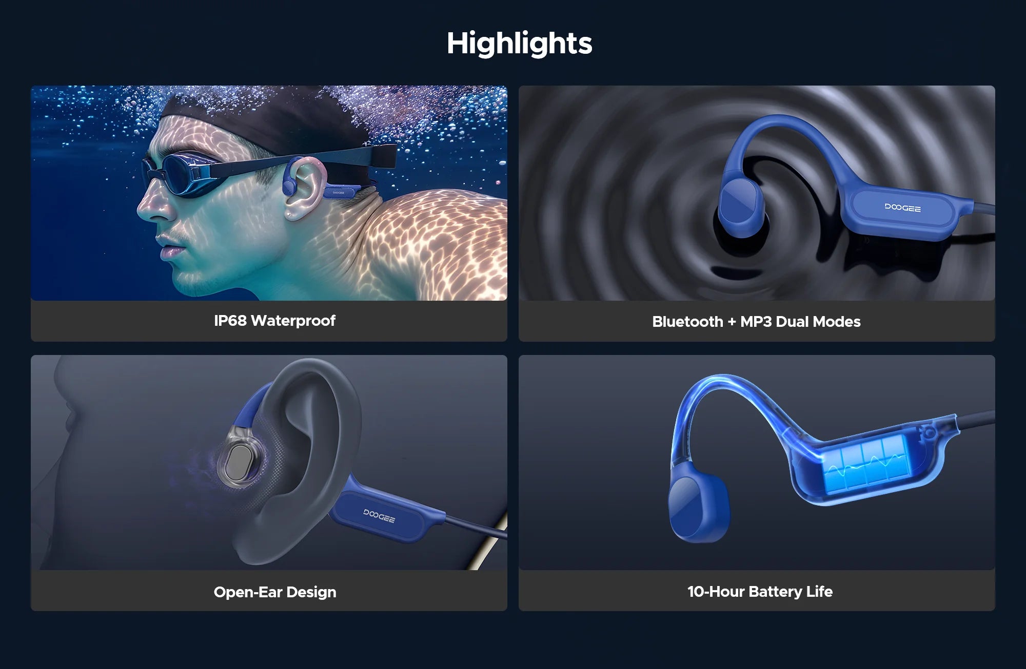 DOOGEE BoneBeat Swim Lite Knochenschall-Sportkopfhörer Bluetooth 5.4 Drahtloser Ohrhörer Wasserdichtes Headset zum Schwimmen