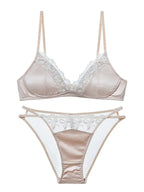 Französisches Dessous-Set für Damen, dünner, bügelloser Triangel-BH, Spitze & Stickerei-Design