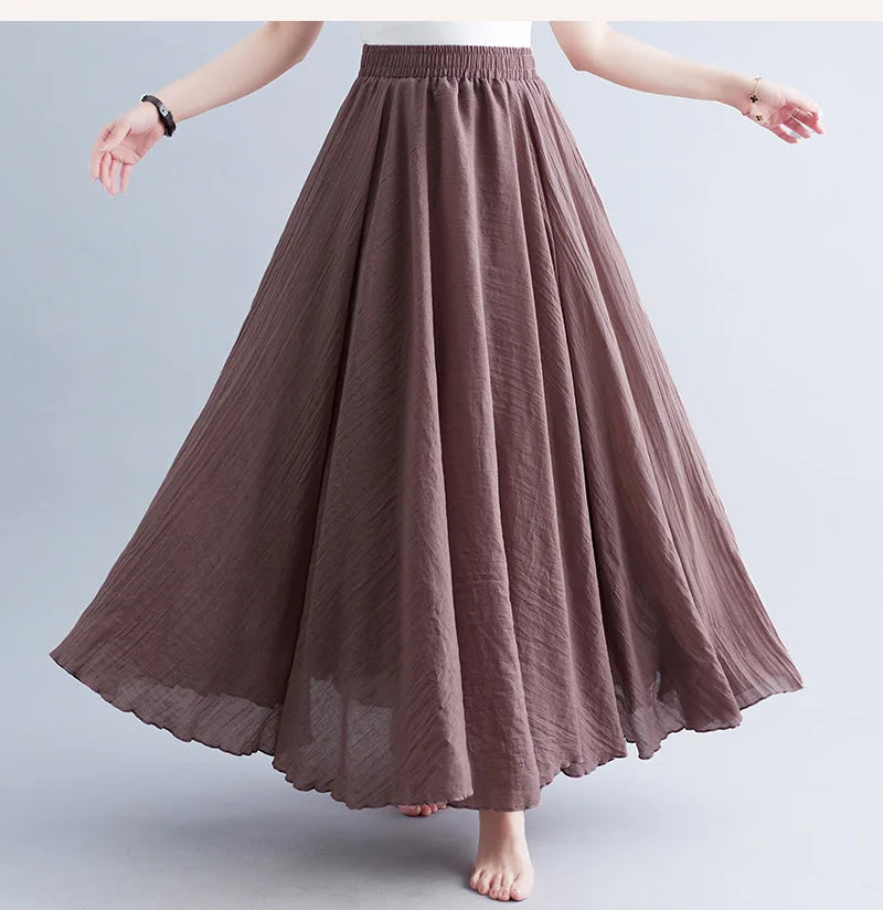 Neue 2020 Damen Leinen Baumwolle Lange Röcke Elastische Taille Plissierte Maxi Röcke Strand Boho Vintage Sommer Röcke Faldas Saia
