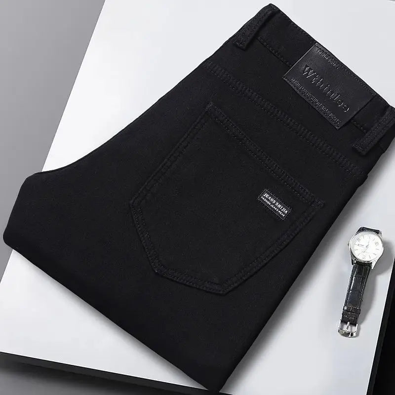 Wthinlee Neue Herrenjeans Freizeithose Gerade Stretch Modische Klassische Blau-Schwarze Arbeits-Jeansstoff-Hose Herren Markenkleidung