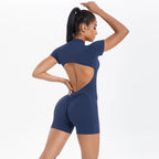 Reißverschluss Gym Jumpsuit Kurz Damen Yoga Sets Sport Outfits Weibliche Yoga Overalls Workout Kleidung Fitness Anzug Damen Trainingsanzug