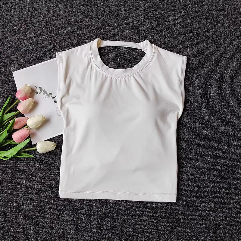 Damen Slim Fit Sport-Tanktop mit offenem Rücken, integrierten BH-Schalen, atmungsaktiv, für Pilates und Yoga