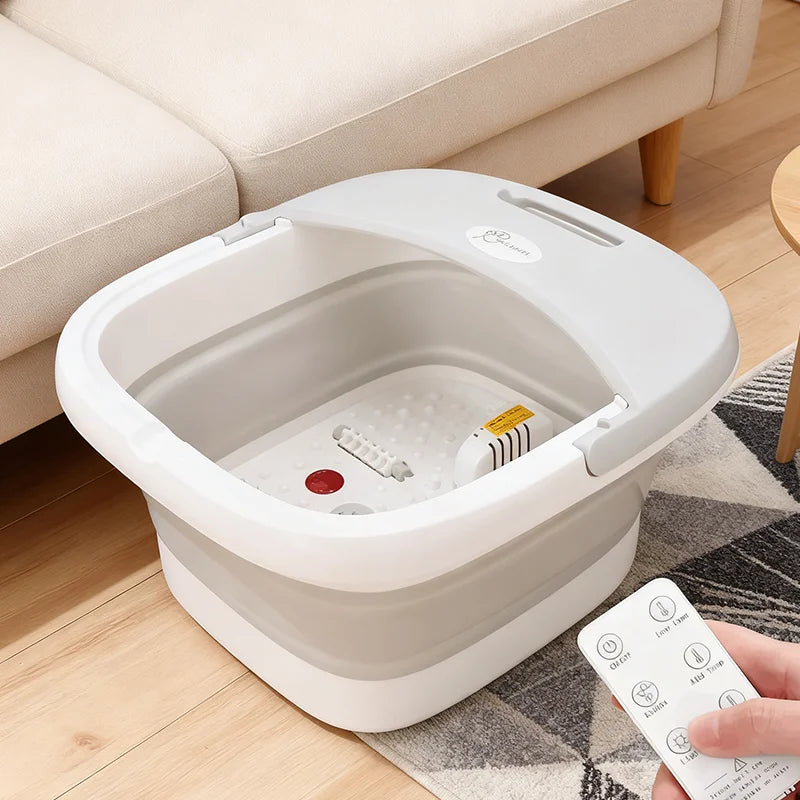 Faltbarer Fußbad-Massager mit Heizung, Vibration, 4 Rollen, Temperaturregelung, kabelloser Fernbedienung, Fuß-Spa zur Schmerzlinderung für den Heimgebrauch