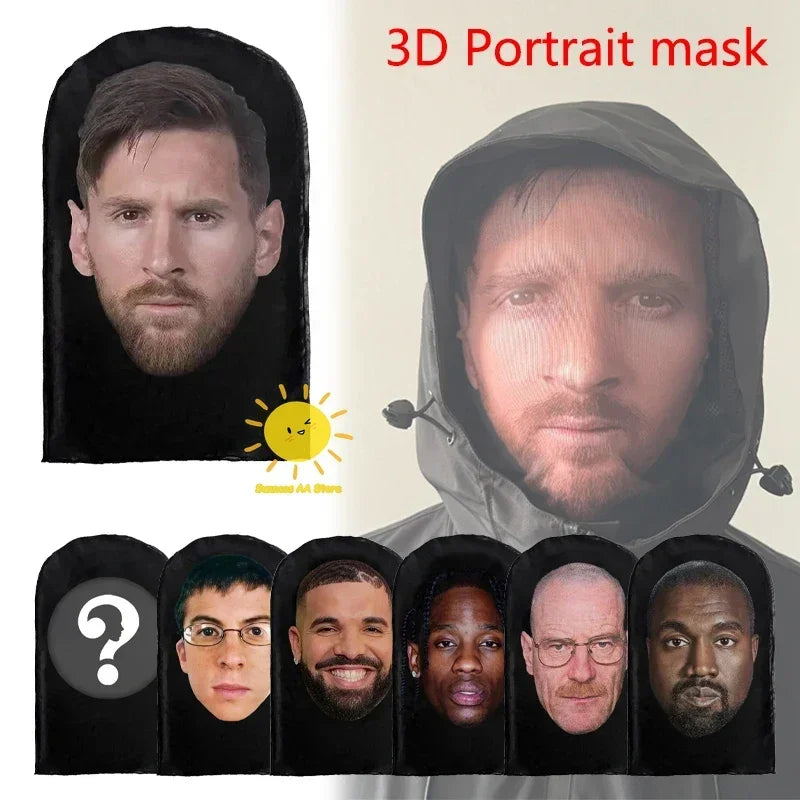 New 3D Printed Kanye Mask Drake Elastic Mesh Full Face Mask for Unisex Cosplay Headwear Party Simulation Balaclava Hat Headgear Main image