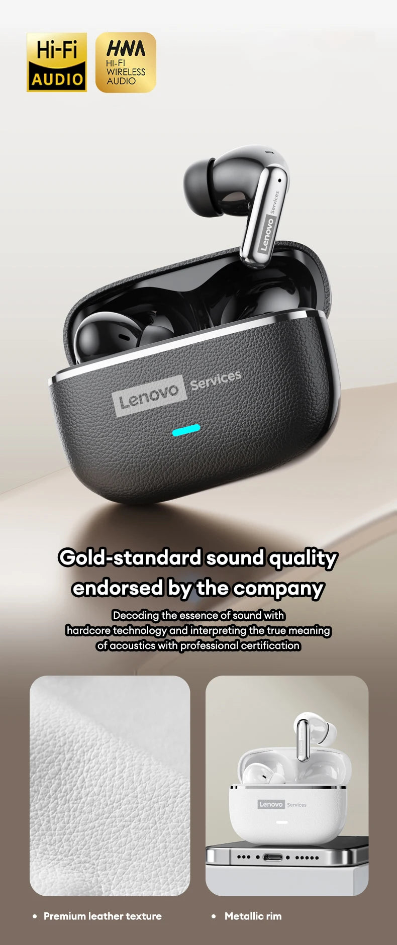 Choice Lenovo LE208 Kabellose Lederkopfhörer Bluetooth 6.0 ENC Kopfhörer Rauschunterdrückung Headset Geringe Latenz Gaming-Headset