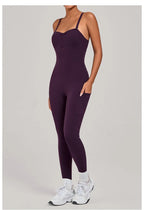 Damen Yoga Jumpsuits Sport Fitness Einteiler Schönheits-Rückengurt Tasche Hüfthebend Slim Fit Laufen Workout Training Bodysuit