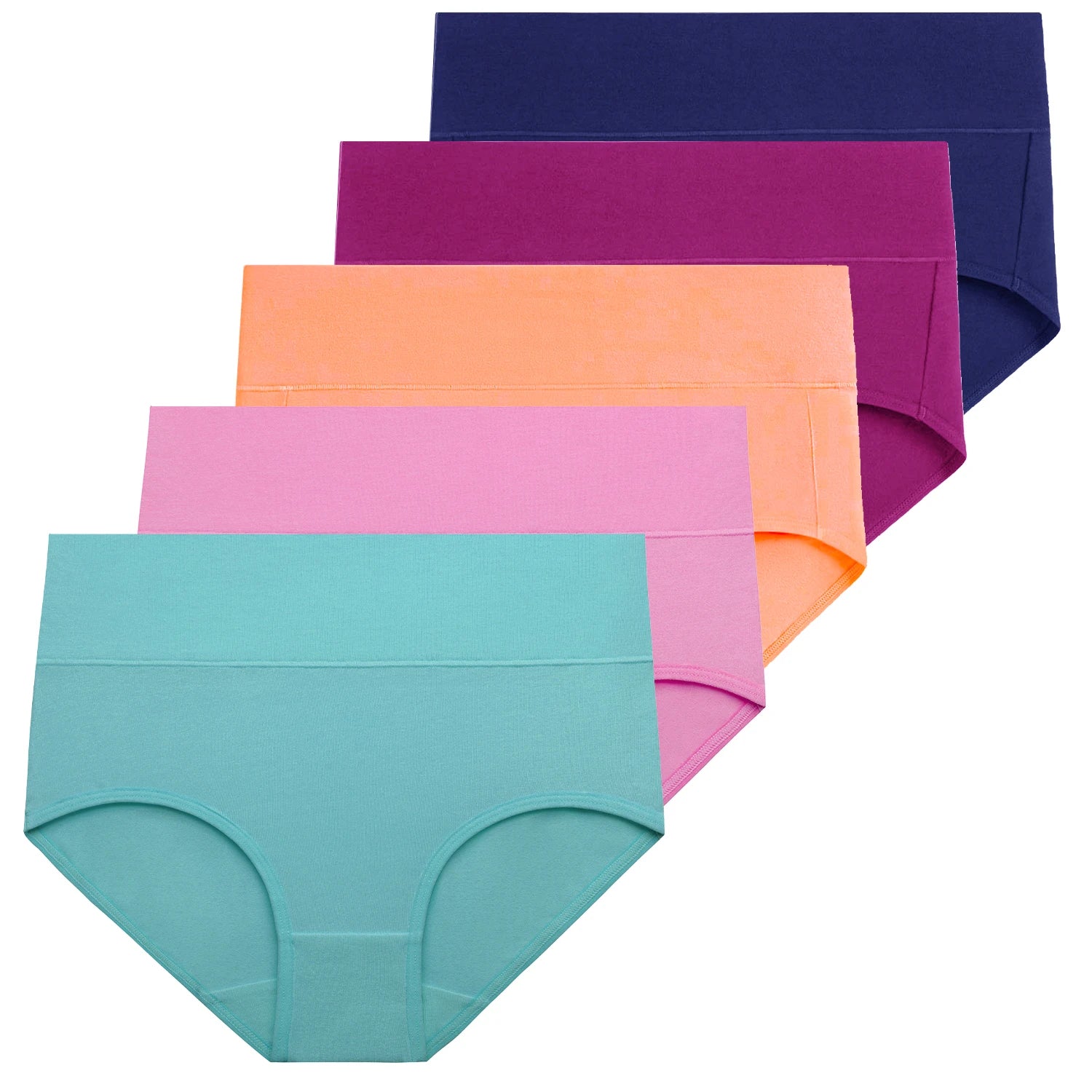 Molasus 5 Stück Damen Baumwollunterhosen Nahtlose Unterwäsche Hohe Taille Volle Abdeckung Damen Slips Set Atmungsaktive Unterhosen Übergröße