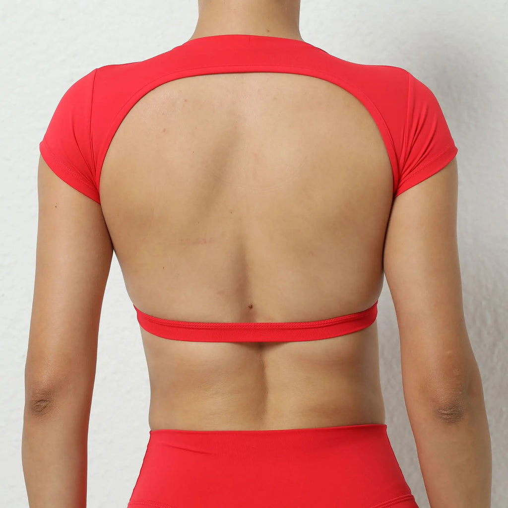 Hearuisavy Sommer Personalisierbare Sportshirts Workout Sportbekleidung Rückenloses Yoga-Kleidungsstück Brustpolster Sport Crop Tops Gym Top Damen