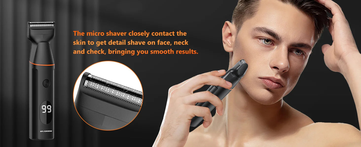MAXGROOM Manscape Körperhaartrimmer 4 in 1 IPX6 Wasserdicht Intimbereich & Leistengegend Rasierer Elektrisches Pflegeset für Männer Nasen- & Barttrimmer
