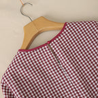 ZANZEA Damen Sommer Plaid Patchwork Bluse 3/4 Glockenärmel Cut Out Tops Lässiges lockeres Hemd Retro Chemise Damen Arbeitsblusen
