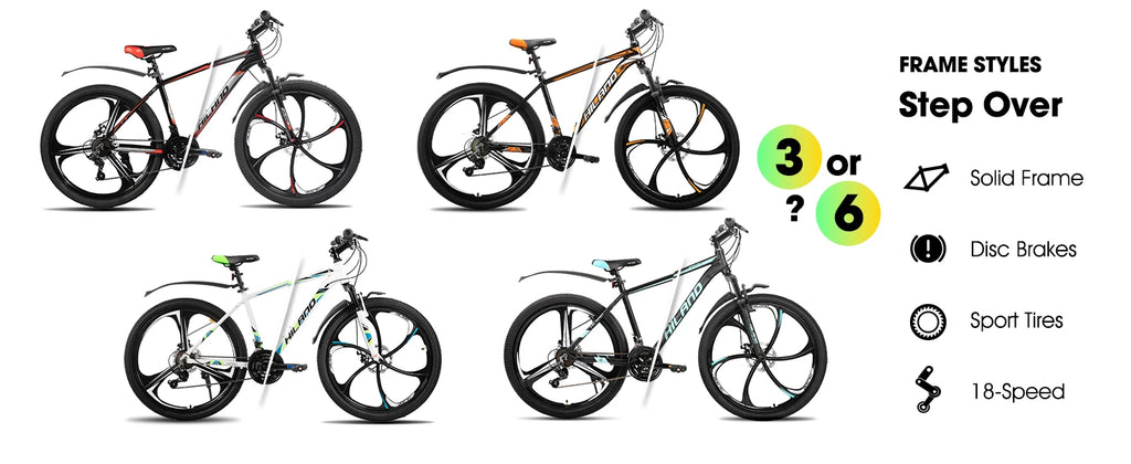 HILAND Mountainbike, 3-Speichen-Rad, 18 Gänge Schaltung, Aluminiumrahmen 26 Zoll Räder, Scheibenbremsen Fahrrad für Herren Damen Herren-MTB