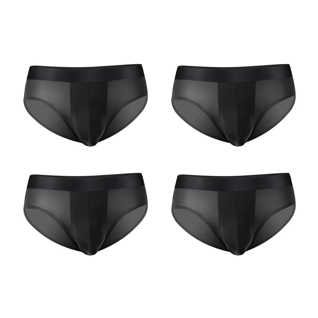 4er-Pack LORIEN CREST Eisseide Herrenunterwäsche nahtlos ultradünn doppellagiger Schritt atmungsaktive Herrenslips mittlere Leibhöhe sexy&leicht