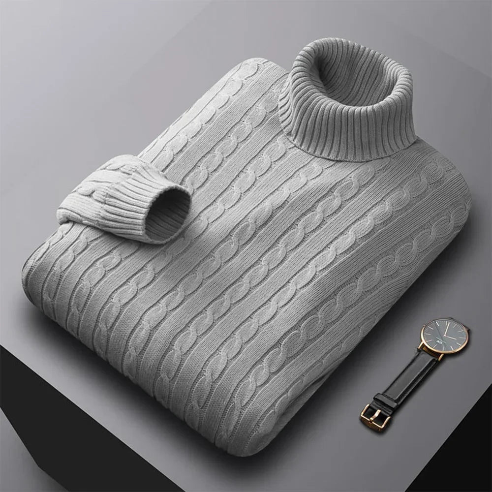 Herbst Neues Herren Rollkragenpullover Jacquard-Strickpullover Einfarbig Freizeit Wärme Hochelastisch Vielseitiger Herren-Pullover