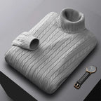 Herbst Neues Herren Rollkragenpullover Jacquard-Strickpullover Einfarbig Freizeit Wärme Hochelastisch Vielseitiger Herren-Pullover