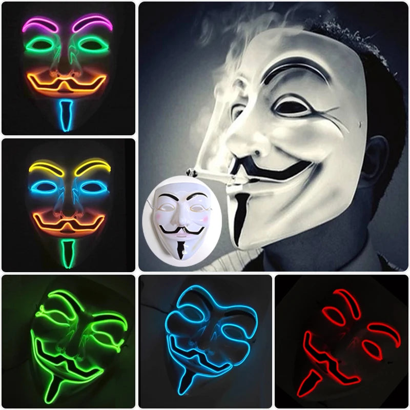 V For Vendetta Maske Cosplay Guy Fawkes Hacker Leuchtmaske Für Halloween Karneval Deko Requisiten Zweitbild