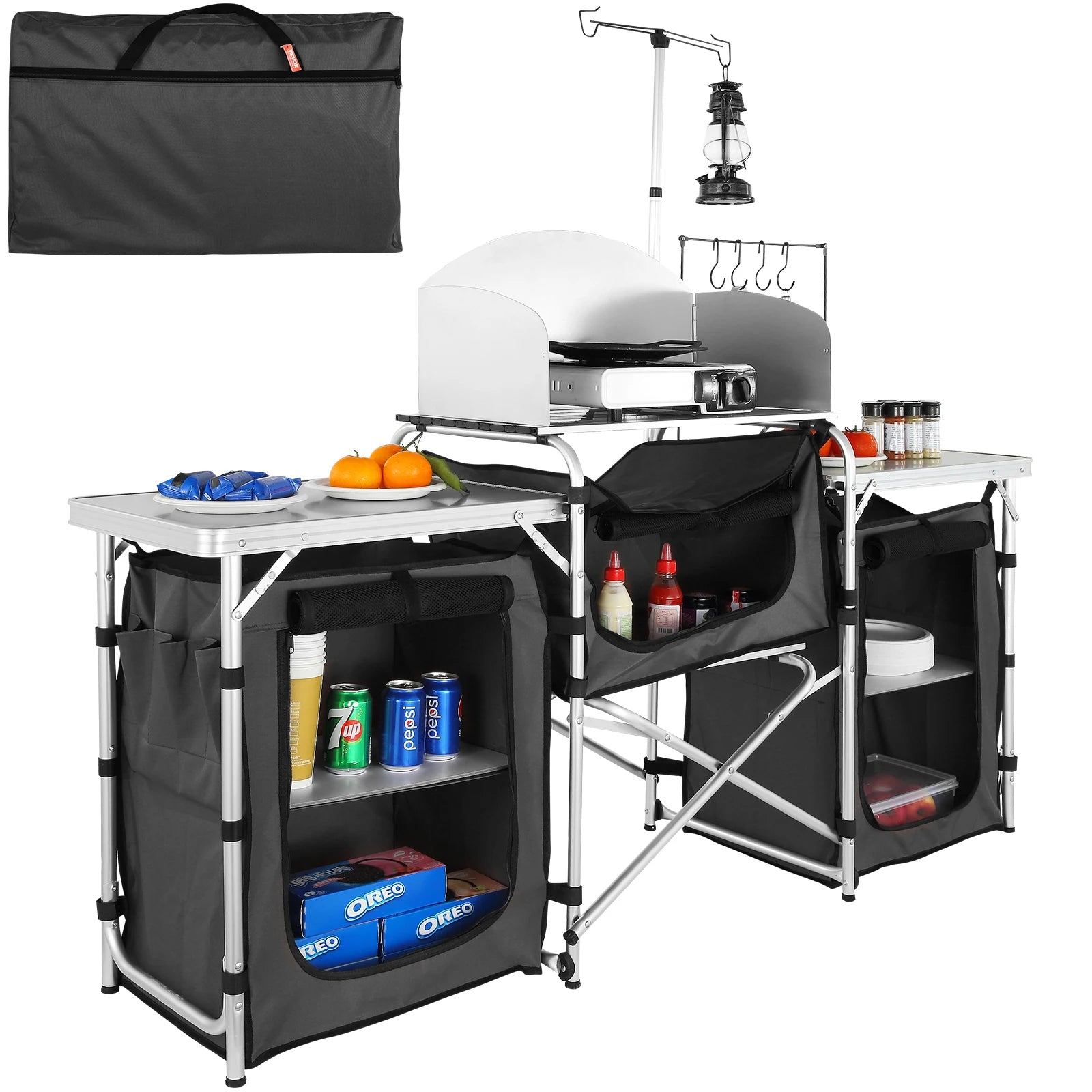 SucceBuy Camping Outdoor Kitchen Table Cabinet Foldable Folding Cooking Storage Rack Aluminum Alloy Bracket for BBQ Picnic Hauptbild