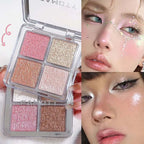 4 Farben Diamant Highlighter Puder Palette Glitzer Gesichtskontur Aufhellen Make-up Schimmer Ultrakonzentrierte Leuchtkraft Kosmetik