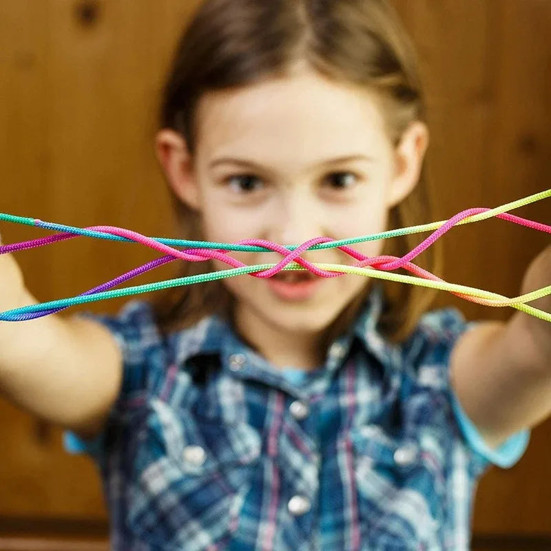 Regenbogen Cats Cradle Schnur 1.6M/63 Zoll Lange Regenbogen Bunte Fingerschnur Chinesische Fingerspiele Spielzeug für Kinder