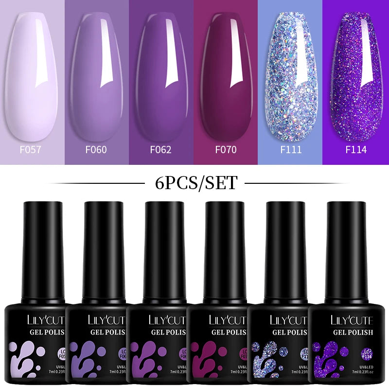 LILYCUTE 7ML 6PCS Neon Gel Nagellack Set fluoreszierend Farbwechsel Semi Permanent Soak Off Maniküre-Kit Nail Art Gel