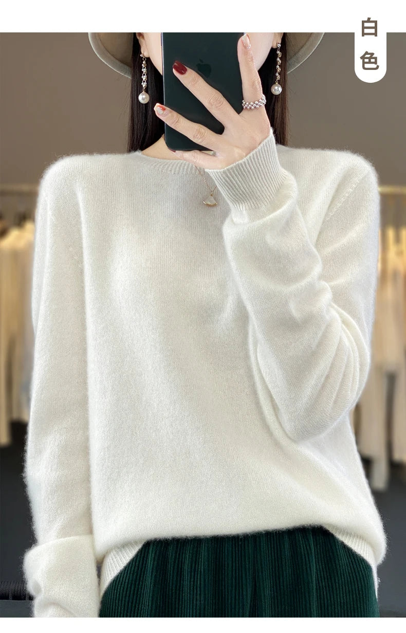 100 % Merinowolle Pullover Damen O-Ausschnitt Kaschmir Strickwaren Female Pullover Herbst Winter Freizeit Oberteile Einfarbig Weiche Kleidung