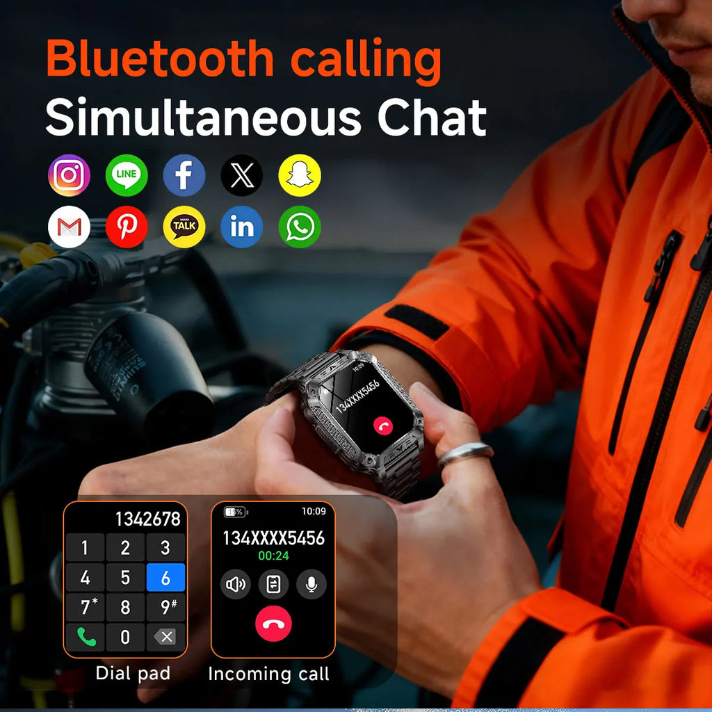 2026 TANK Neue 1400mAh Militär GPS Smartwatch Herren 2.01" AMOLED-Bildschirm 10ATM Wasserdichte Uhr SOS Anruf Taschenlampe Smartwatch iOS
