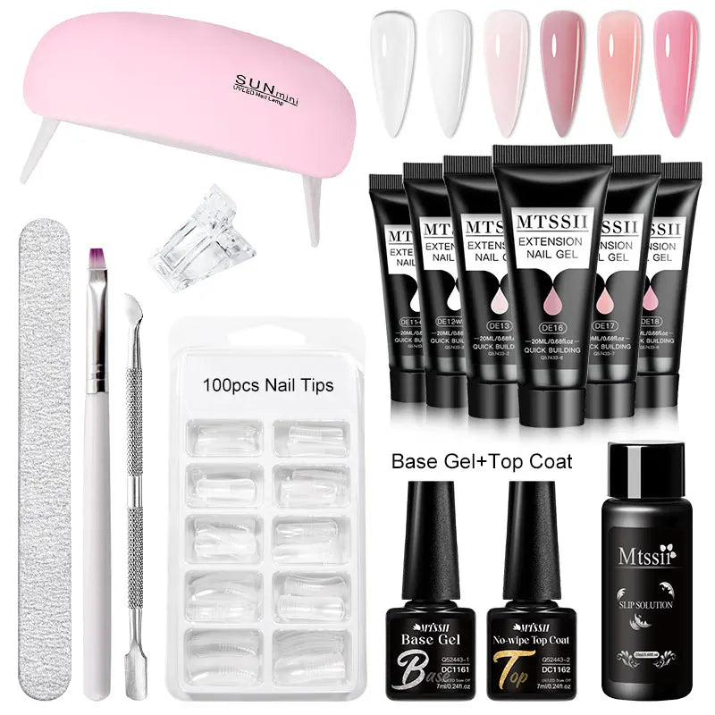24-teiliges Set 20ml Poly Nail Extension Gel Kit Mini-UV-Lampe Versiegelung mit Basislack Überlack Professionelles Poly-UV-Nagelgel-Kit Starter-Kit