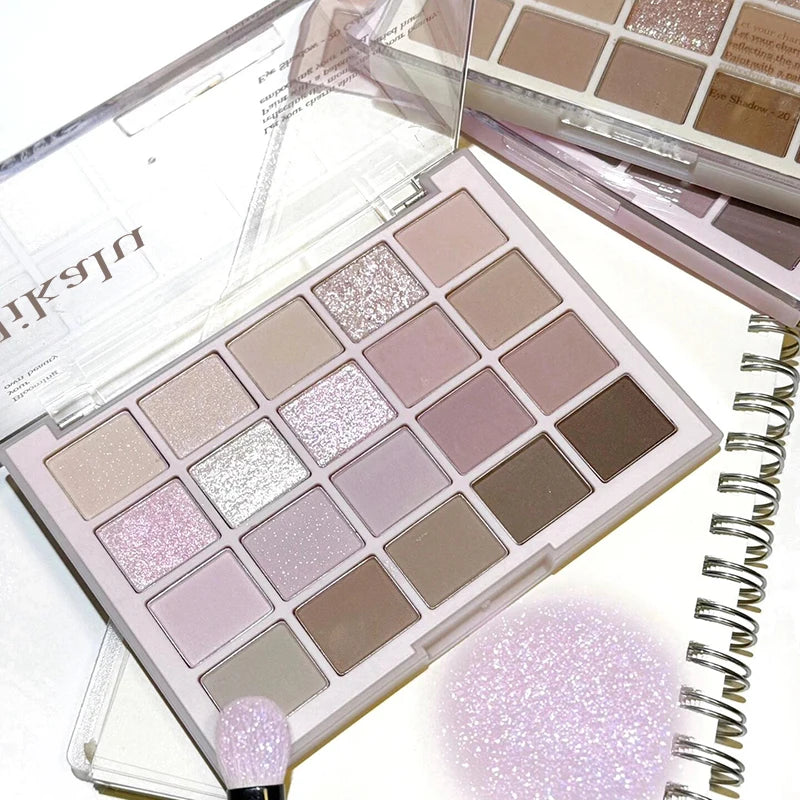 DIKALU 20-Farben Koreanische Lidschatten-Palette mit geringer Sättigung Matt Wasserfest Braun Rosa Lidschatten-Palette Langanhaltendes Tages-Make-up
