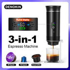 DENOKIN Tragbare Espresso-Kaffeemaschine mit Digitalanzeige, 3-in-1 Kapsel-Kaffeemaschine für Auto & Zuhause, Camping-Kaffeemaschine