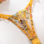 Yimunancy Blumenstickerei Dessous-Set Damen transparentes 2-teiliges Boho-BH + Höschen Unterwäsche-Set Intimates