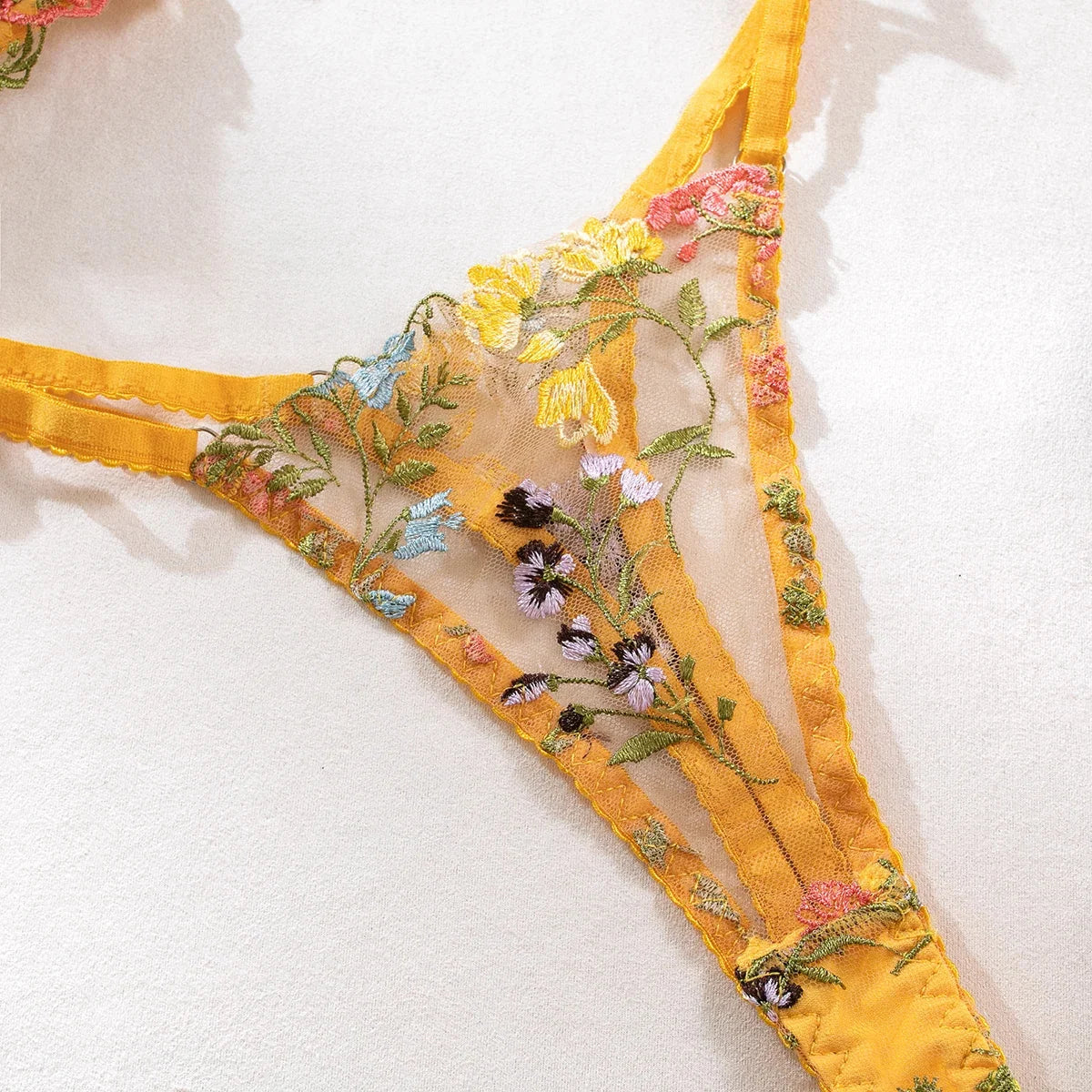 Yimunancy Blumenstickerei Dessous-Set Damen transparentes 2-teiliges Boho-BH + Höschen Unterwäsche-Set Intimates