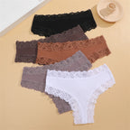 FINETOO 3er-Pack Damen Baumwollunterwäsche Slips Sexy Spitze Brasilianischer Slip Niedrige Taille Blumenmuster Einfarbig G-String Atmungsaktive Dessous
