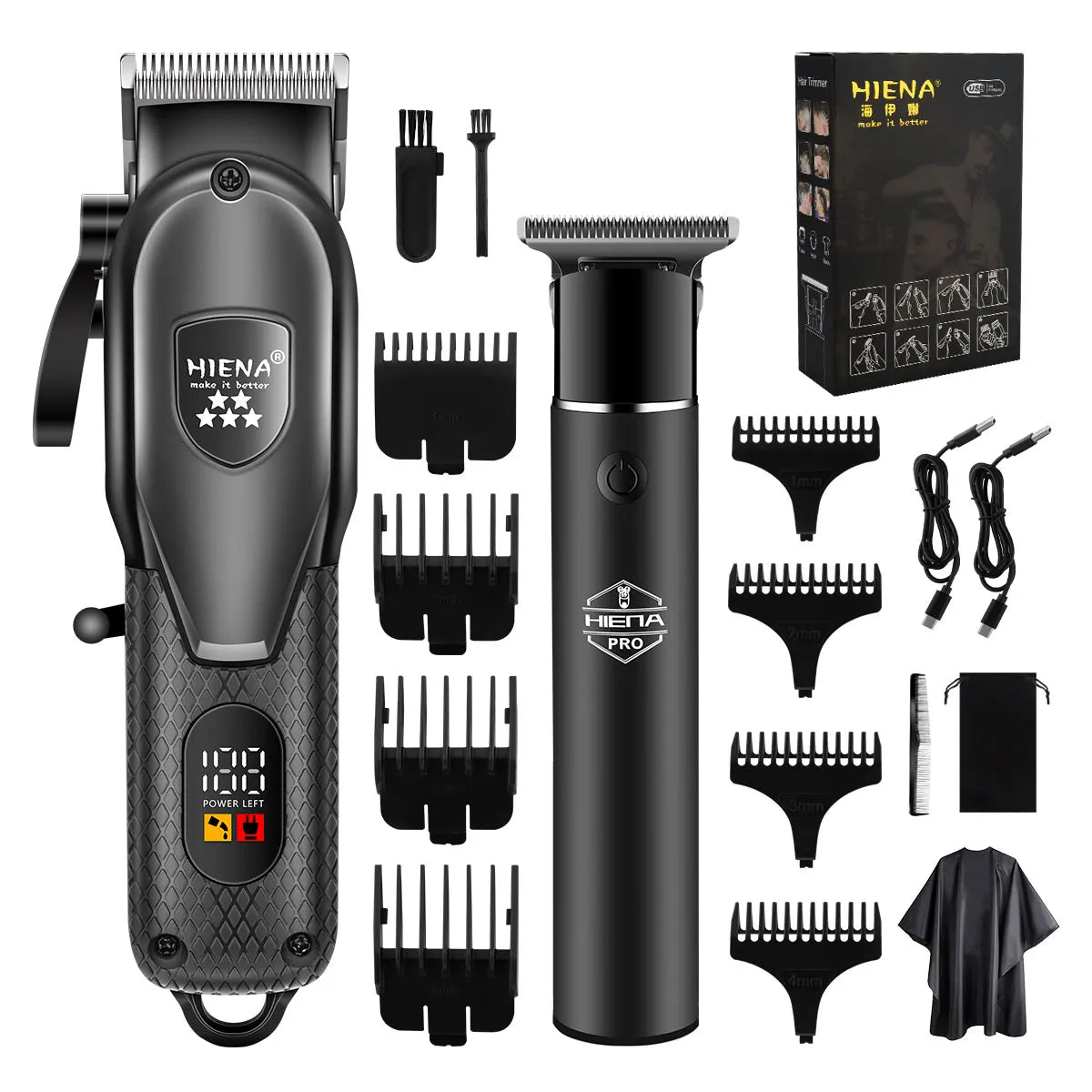 hiena Haarschneidemaschinen-Set für Herren Elektrorasierer Haartrimmer Professionelle Schneidemaschine Haartrimmer mit LCD-Digitalanzeige