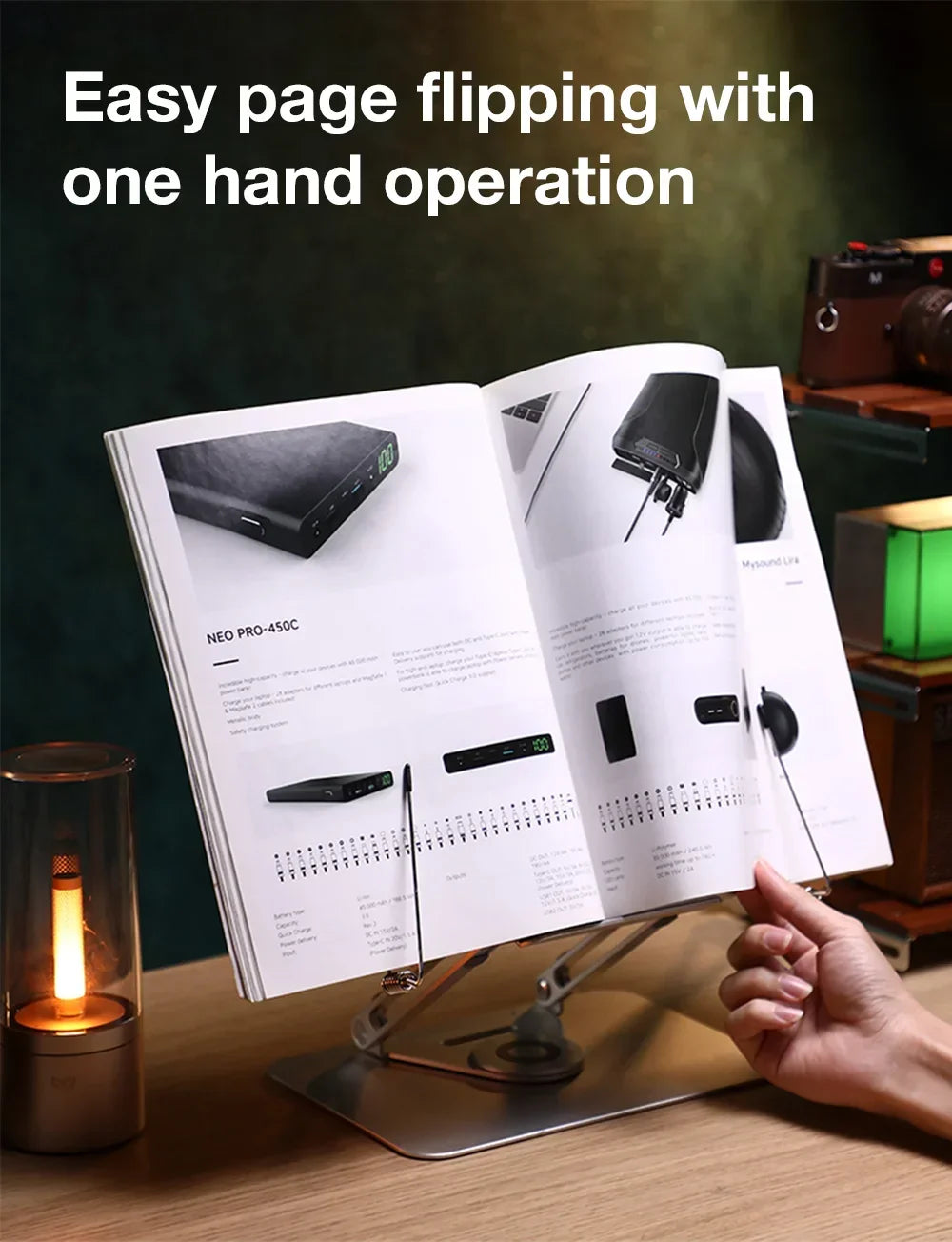 FORZOLA 360° Rotating Walnut Wood Reading Stand Student Reading Desktop Foldable Holder Book Ipad Tablet Notebook Laptop Bracket