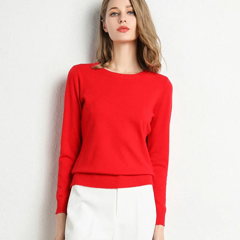 Damen Slim O-Neck Pullover Kaschmir-Wollmischung Pullover Herbst Und Winter Langarm Strick Unterhemd Große Größe 2024